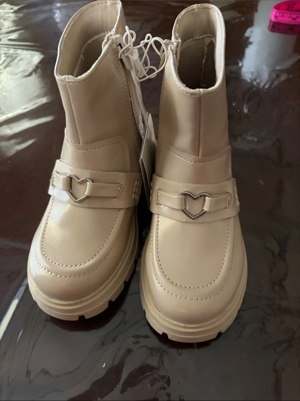 Zara Cream Heart-Trim Ankle Boots for Kids
